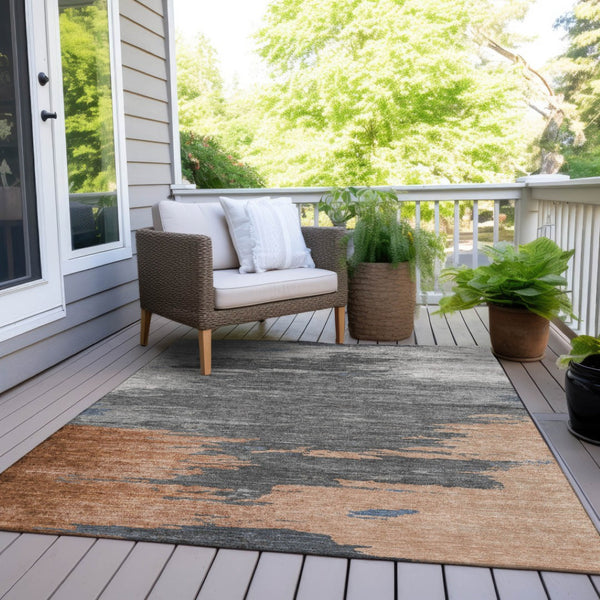 HomeRoots 5' Stylish Rust and Gray Abstract Area Rug - Washable, Durable, Indoor/Outdoor Versatile Design 10' X 14' 628949