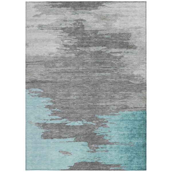 HomeRoots 5' Teal Blue and Gray Abstract Indoor Outdoor Area Rug – Durable, Washable, Contemporary Style for Any Space 5' X 8' 628951