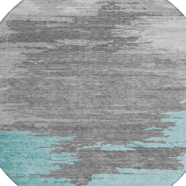 HomeRoots 5' Teal Blue and Gray Abstract Indoor Outdoor Area Rug – Durable, Washable, Contemporary Style for Any Space 8' Round 628952