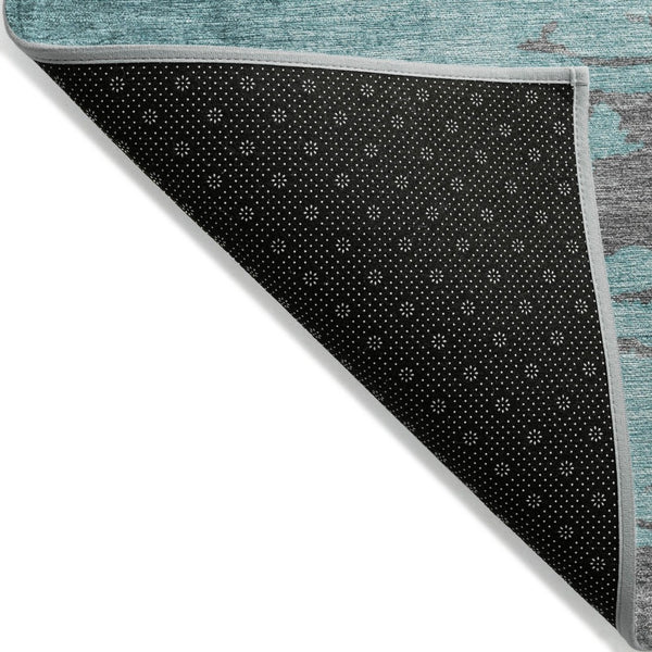 HomeRoots 5' Teal Blue and Gray Abstract Indoor Outdoor Area Rug – Durable, Washable, Contemporary Style for Any Space 8' Round 628952