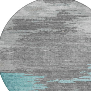 HomeRoots 5' Teal Blue and Gray Abstract Indoor Outdoor Area Rug – Durable, Washable, Contemporary Style for Any Space 8' Round 628952
