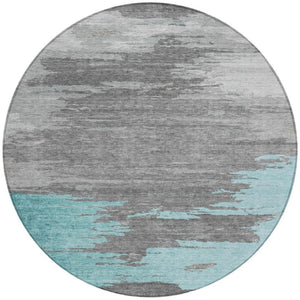 HomeRoots 5' Teal Blue and Gray Abstract Indoor Outdoor Area Rug – Durable, Washable, Contemporary Style for Any Space 8' Round 628952