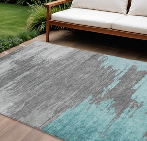 HomeRoots 5' Teal Blue and Gray Abstract Indoor Outdoor Area Rug – Durable, Washable, Contemporary Style for Any Space 8' X 10' 628953