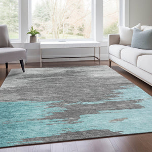 HomeRoots 5' Teal Blue and Gray Abstract Indoor Outdoor Area Rug – Durable, Washable, Contemporary Style for Any Space 8' X 10' 628953