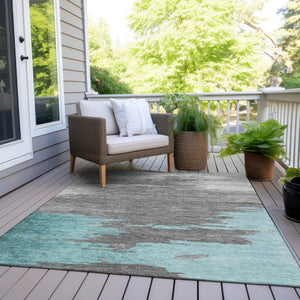 HomeRoots 5' Teal Blue and Gray Abstract Indoor Outdoor Area Rug – Durable, Washable, Contemporary Style for Any Space 8' X 10' 628953