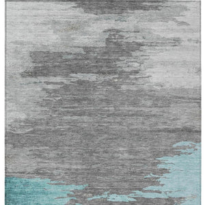 HomeRoots 5' Teal Blue and Gray Abstract Indoor Outdoor Area Rug – Durable, Washable, Contemporary Style for Any Space 9' X 12' 628954
