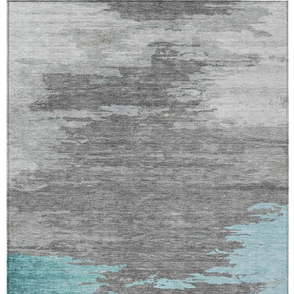 HomeRoots 5' Teal Blue and Gray Abstract Indoor Outdoor Area Rug – Durable, Washable, Contemporary Style for Any Space 9' X 12' 628954
