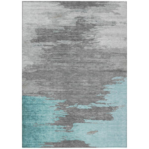 HomeRoots 5' Teal Blue and Gray Abstract Indoor Outdoor Area Rug – Durable, Washable, Contemporary Style for Any Space 9' X 12' 628954