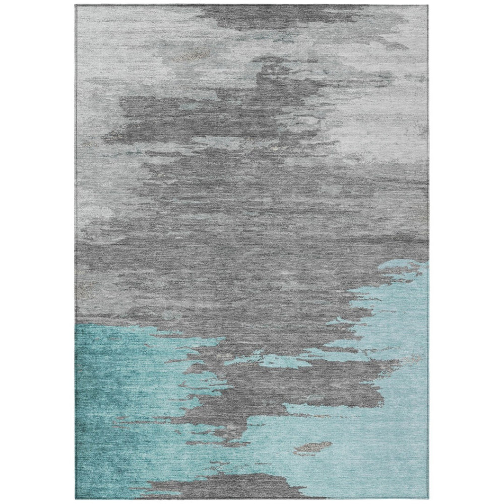 HomeRoots 5' Teal Blue and Gray Abstract Indoor Outdoor Area Rug – Durable, Washable, Contemporary Style for Any Space 10' X 14' 628955