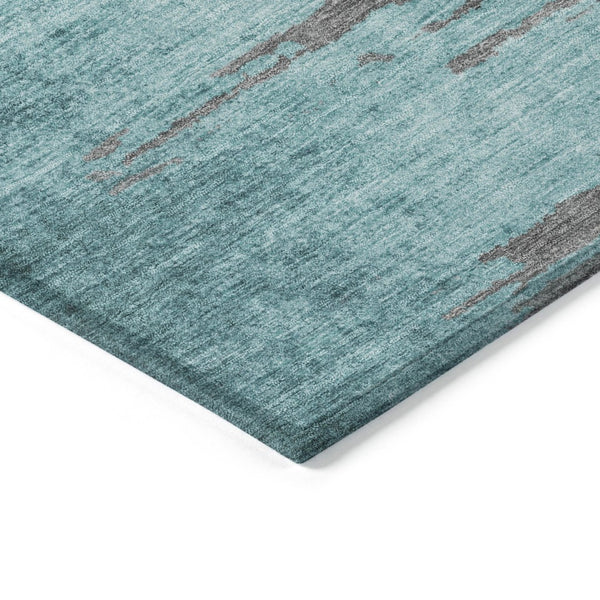 HomeRoots 5' Teal Blue and Gray Abstract Indoor Outdoor Area Rug – Durable, Washable, Contemporary Style for Any Space 10' X 14' 628955