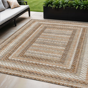HomeRoots 5' Geometric Chocolate and Beige Area Rug - Stylish, Washable Design for Indoor and Outdoor Spaces 5' X 8' 628963