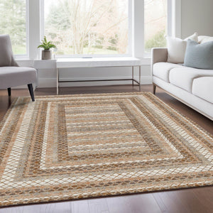 HomeRoots 5' Geometric Chocolate and Beige Area Rug - Stylish, Washable Design for Indoor and Outdoor Spaces 5' X 8' 628963