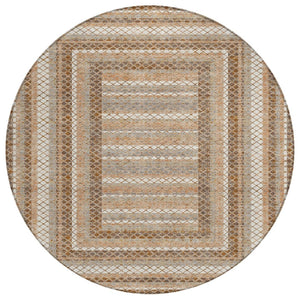 HomeRoots 5' Geometric Chocolate and Beige Area Rug - Stylish, Washable Design for Indoor and Outdoor Spaces 8' Round 628964