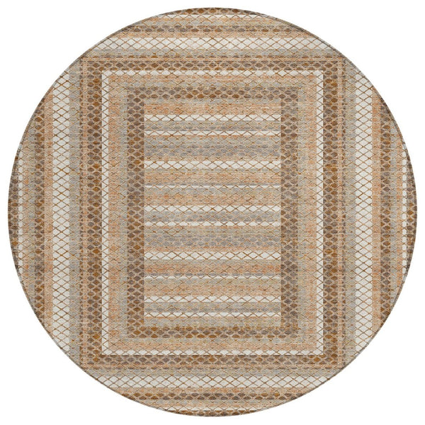HomeRoots 5' Geometric Chocolate and Beige Area Rug - Stylish, Washable Design for Indoor and Outdoor Spaces 8' Round 628964