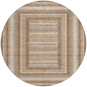 HomeRoots 5' Geometric Chocolate and Beige Area Rug - Stylish, Washable Design for Indoor and Outdoor Spaces 8' Round 628964