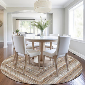 HomeRoots 5' Geometric Chocolate and Beige Area Rug - Stylish, Washable Design for Indoor and Outdoor Spaces 8' Round 628964