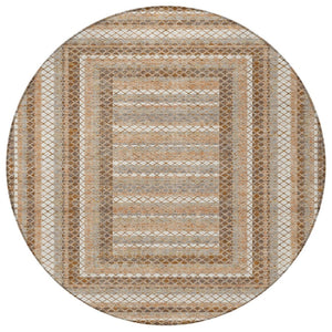 HomeRoots 5' Geometric Chocolate and Beige Area Rug - Stylish, Washable Design for Indoor and Outdoor Spaces 8' Round 628964