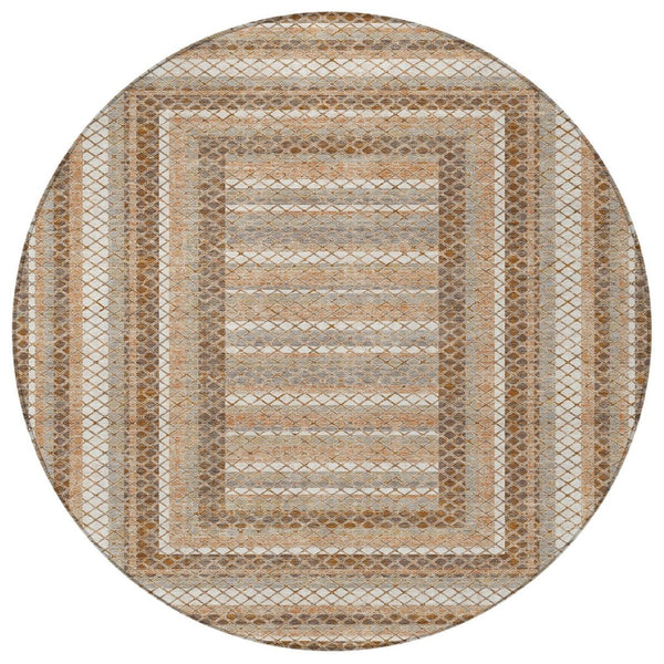 HomeRoots 5' Geometric Chocolate and Beige Area Rug - Stylish, Washable Design for Indoor and Outdoor Spaces 8' Round 628964