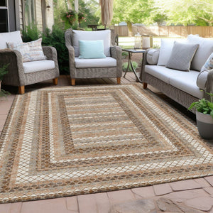 HomeRoots 5' Geometric Chocolate and Beige Area Rug - Stylish, Washable Design for Indoor and Outdoor Spaces 8' X 10' 628965