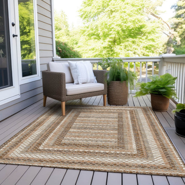 HomeRoots 5' Geometric Chocolate and Beige Area Rug - Stylish, Washable Design for Indoor and Outdoor Spaces 8' X 10' 628965