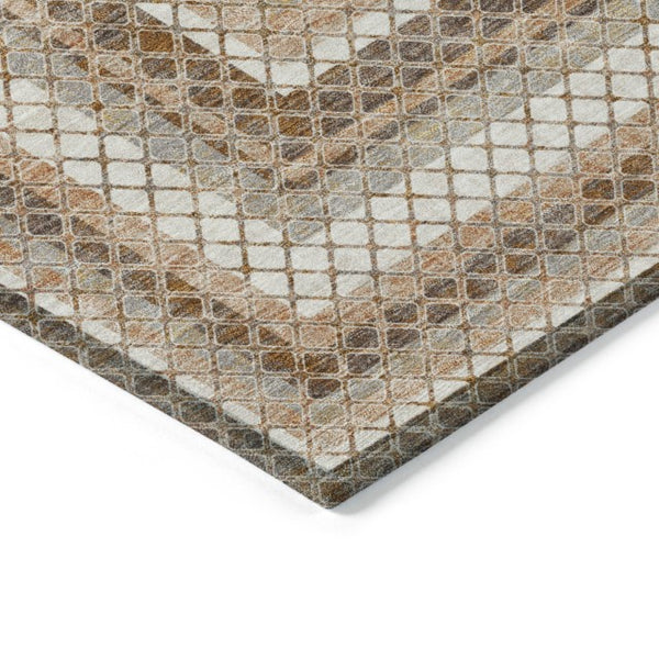 HomeRoots 5' Geometric Chocolate and Beige Area Rug - Stylish, Washable Design for Indoor and Outdoor Spaces 9' X 12' 628966