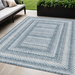HomeRoots 5' Denim Blue and Ivory Geometric Area Rug - Stylish, Washable, Indoor/Outdoor Versatile Design 5' X 8' 628969