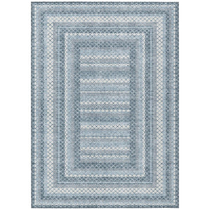 HomeRoots 5' Denim Blue and Ivory Geometric Area Rug - Stylish, Washable, Indoor/Outdoor Versatile Design 5' X 8' 628969