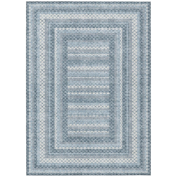 HomeRoots 5' Denim Blue and Ivory Geometric Area Rug - Stylish, Washable, Indoor/Outdoor Versatile Design 5' X 8' 628969