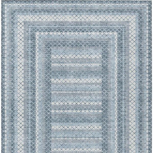 HomeRoots 5' Denim Blue and Ivory Geometric Area Rug - Stylish, Washable, Indoor/Outdoor Versatile Design 5' X 8' 628969