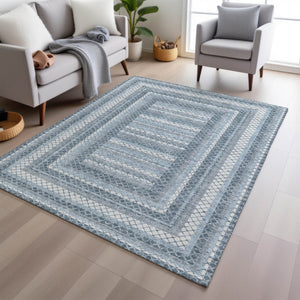 HomeRoots 5' Denim Blue and Ivory Geometric Area Rug - Stylish, Washable, Indoor/Outdoor Versatile Design 5' X 8' 628969