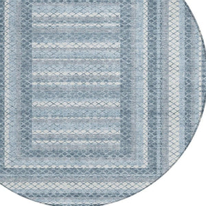 HomeRoots 5' Denim Blue and Ivory Geometric Area Rug - Stylish, Washable, Indoor/Outdoor Versatile Design 8' Round 628970