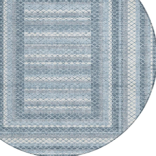 HomeRoots 5' Denim Blue and Ivory Geometric Area Rug - Stylish, Washable, Indoor/Outdoor Versatile Design 8' Round 628970