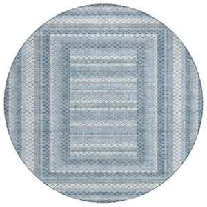HomeRoots 5' Denim Blue and Ivory Geometric Area Rug - Stylish, Washable, Indoor/Outdoor Versatile Design 8' Round 628970