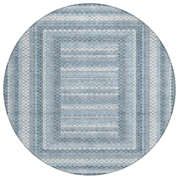 HomeRoots 5' Denim Blue and Ivory Geometric Area Rug - Stylish, Washable, Indoor/Outdoor Versatile Design 8' Round 628970
