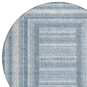 HomeRoots 5' Denim Blue and Ivory Geometric Area Rug - Stylish, Washable, Indoor/Outdoor Versatile Design 8' Round 628970