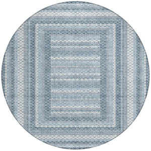 HomeRoots 5' Denim Blue and Ivory Geometric Area Rug - Stylish, Washable, Indoor/Outdoor Versatile Design 8' Round 628970