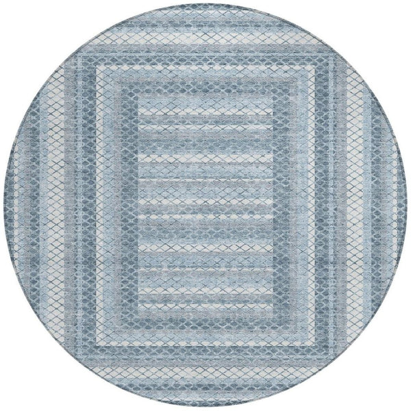 HomeRoots 5' Denim Blue and Ivory Geometric Area Rug - Stylish, Washable, Indoor/Outdoor Versatile Design 8' Round 628970