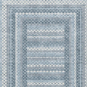 HomeRoots 5' Denim Blue and Ivory Geometric Area Rug - Stylish, Washable, Indoor/Outdoor Versatile Design 8' X 10' 628971