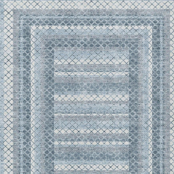 HomeRoots 5' Denim Blue and Ivory Geometric Area Rug - Stylish, Washable, Indoor/Outdoor Versatile Design 8' X 10' 628971