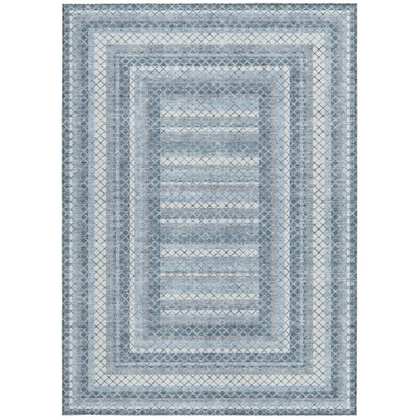 HomeRoots 5' Denim Blue and Ivory Geometric Area Rug - Stylish, Washable, Indoor/Outdoor Versatile Design 8' X 10' 628971