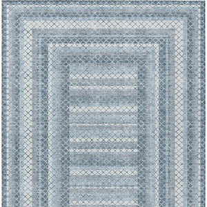 HomeRoots 5' Denim Blue and Ivory Geometric Area Rug - Stylish, Washable, Indoor/Outdoor Versatile Design 9' X 12' 628972