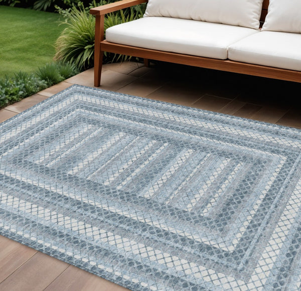 HomeRoots 5' Denim Blue and Ivory Geometric Area Rug - Stylish, Washable, Indoor/Outdoor Versatile Design 9' X 12' 628972
