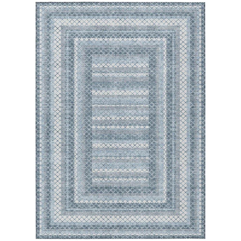 HomeRoots 5' Denim Blue and Ivory Geometric Area Rug - Stylish, Washable, Indoor/Outdoor Versatile Design 9' X 12' 628972