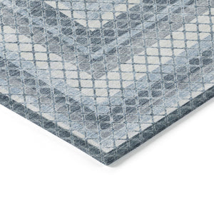 HomeRoots 5' Denim Blue and Ivory Geometric Area Rug - Stylish, Washable, Indoor/Outdoor Versatile Design 10' X 14' 628973