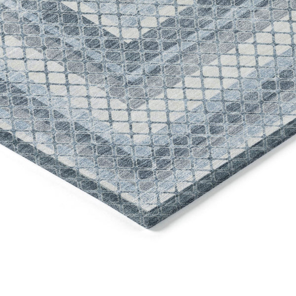 HomeRoots 5' Denim Blue and Ivory Geometric Area Rug - Stylish, Washable, Indoor/Outdoor Versatile Design 10' X 14' 628973