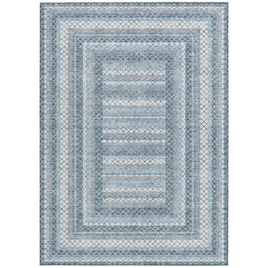 HomeRoots 5' Denim Blue and Ivory Geometric Area Rug - Stylish, Washable, Indoor/Outdoor Versatile Design 10' X 14' 628973