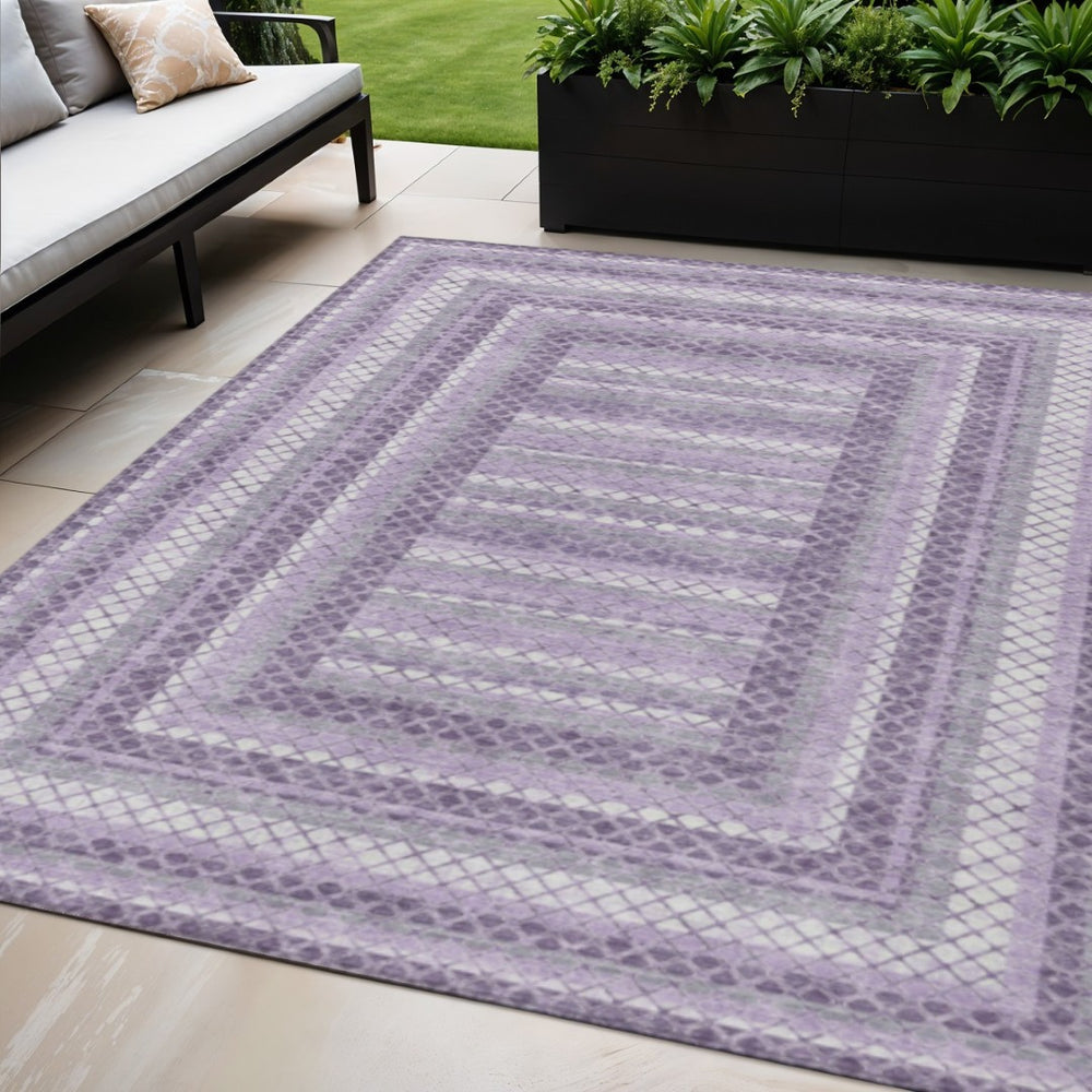 HomeRoots 5' Stylish Lavender and Ivory Geometric Area Rug - Durable, Washable for Indoor & Outdoor Use 5' X 8' 628975