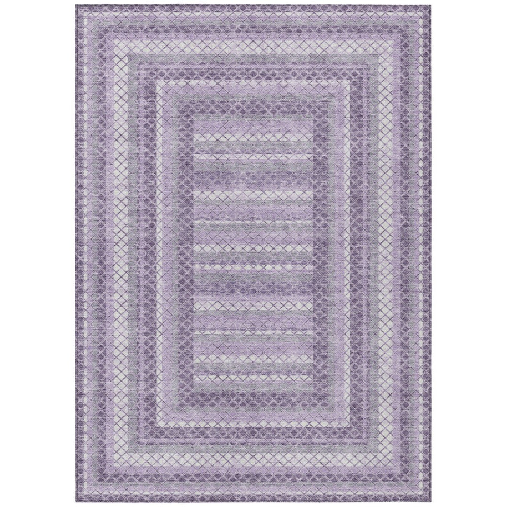 HomeRoots 5' Stylish Lavender and Ivory Geometric Area Rug - Durable, Washable for Indoor & Outdoor Use 5' X 8' 628975