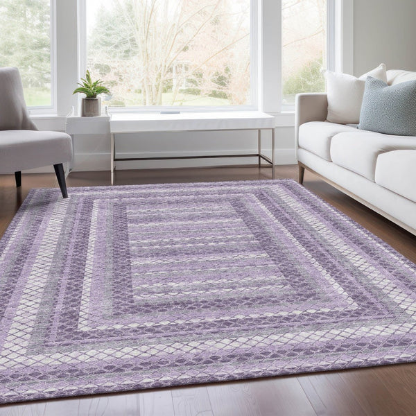 HomeRoots 5' Stylish Lavender and Ivory Geometric Area Rug - Durable, Washable for Indoor & Outdoor Use 5' X 8' 628975