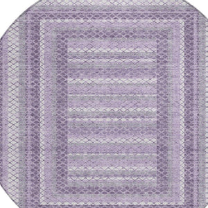 HomeRoots 5' Stylish Lavender and Ivory Geometric Area Rug - Durable, Washable for Indoor & Outdoor Use 8' Round 628976